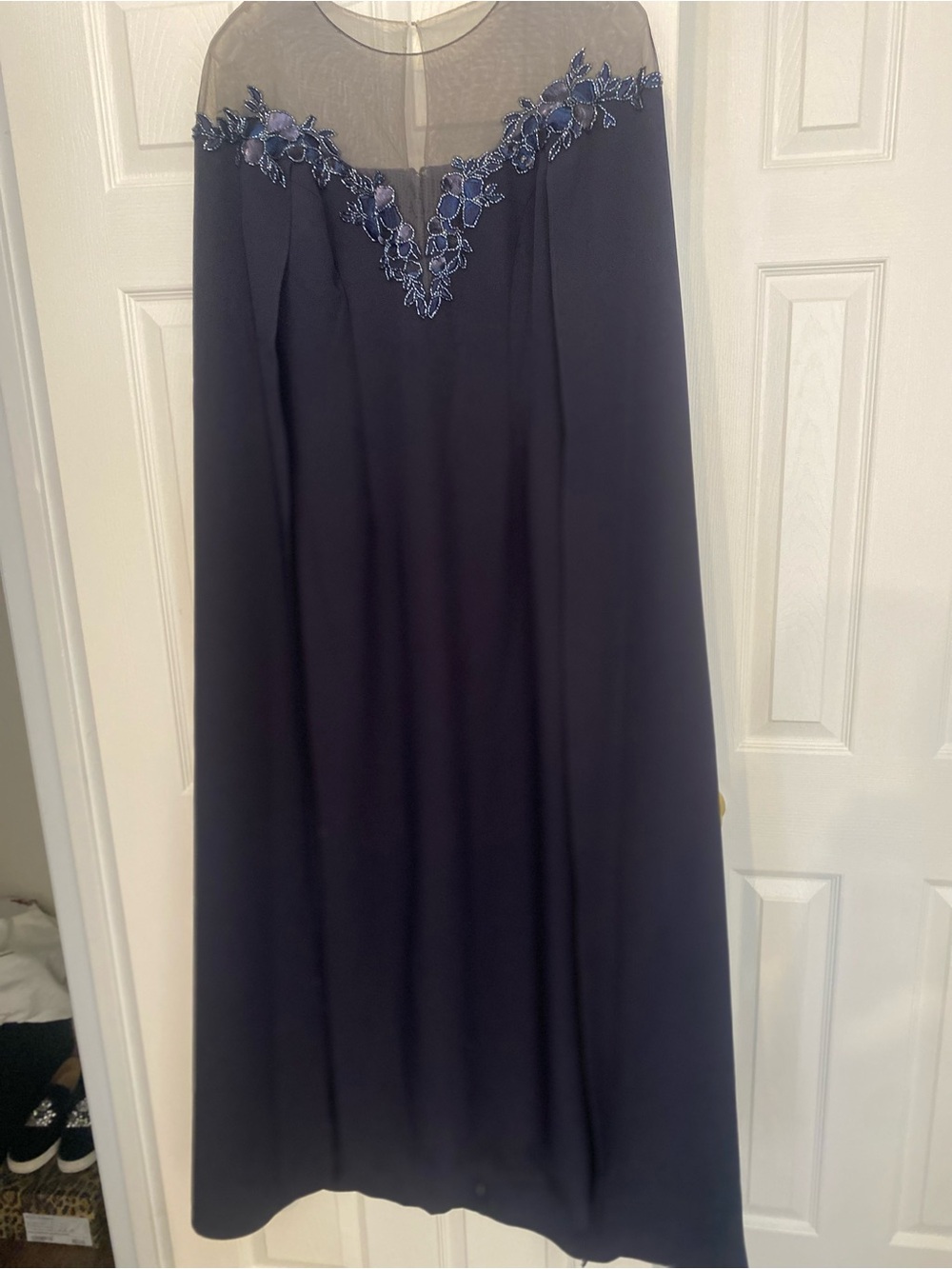 Marchesa Navy Maxi Skirt with Embroidered Mesh Yoke